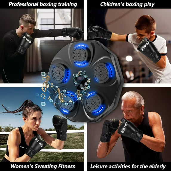 Music Boxing Machine with Gloves, Wall Mounted Electronic Boxing Trainer, Smart Punching Target with LED Lights, 9 Modes & 9 Speed Levels for Kids & Adults