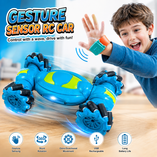 Gesture Sensor RC Stunt Car for Kids with Watch Controller, 4WD Remote Control Drift Car, 360° Rotating Off-Road Stunt Vehicle with LED Lights & Music