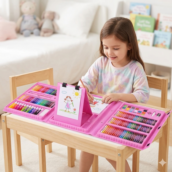 208 PCS Kids Art & Drawing Set – Multi-Functional School Supplies Kit with Crayons, Ruler, Coloring & Sketching Tools