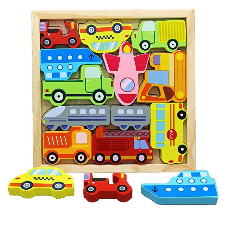 Cartoon Animal Car Wooden Peg Puzzles Board Educational Toy
