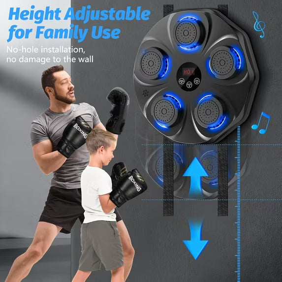 Music Boxing Machine with Gloves, Wall Mounted Electronic Boxing Trainer, Smart Punching Target with LED Lights, 9 Modes & 9 Speed Levels for Kids & Adults