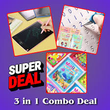 Three In One Kids Learning Deal (Sank Magic Book + Water Magic Book + 8.5 Inches Writing Tablet)